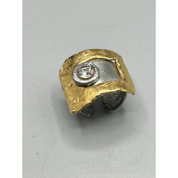 Vintage 80s Signed J. Jensen Handcrafted Ring Gold & Silver Tone Adjustable Size - Picture 4 of 11